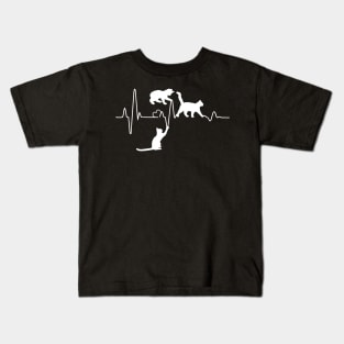 Cat Heartbeat Funny Cats Playing With A Heart Line Kids T-Shirt